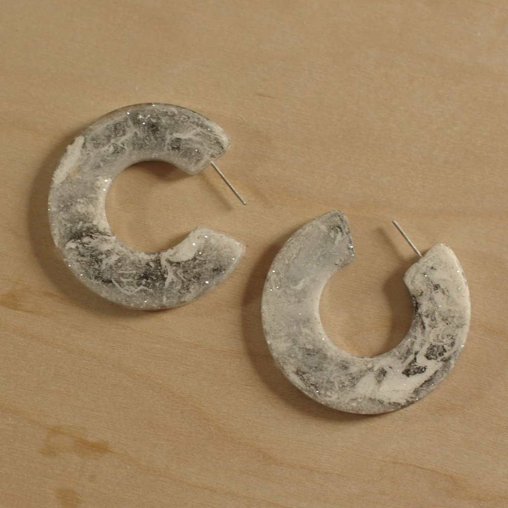 Handmade Snow Blizzard Round Earrings Hoops White